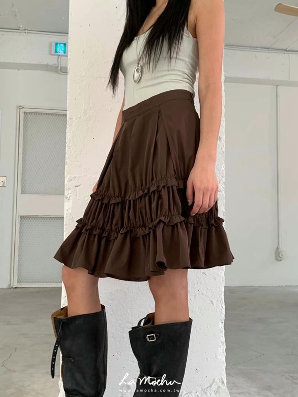 抓皺蛋糕尼龍中長裙